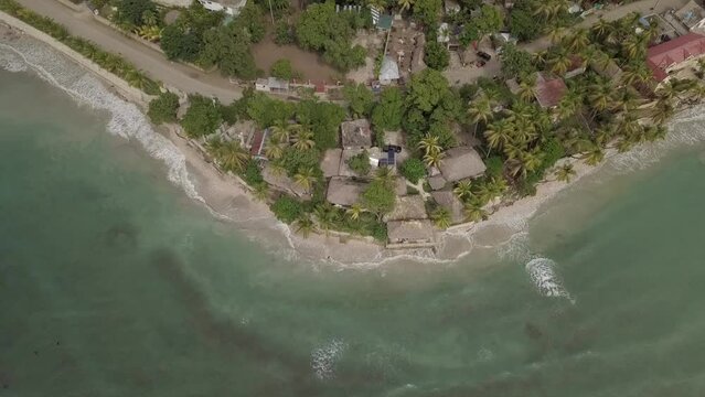 Aerial view of the small beach town of Kabik, Jacmel Haiti on the southern coast