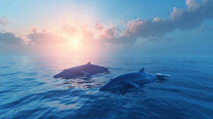 Blue whales in the ocean