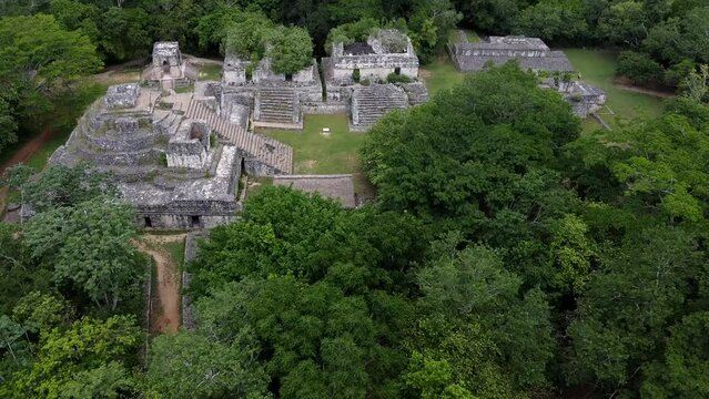 Drone view of Ek Balam ruins in the forest in Mexico