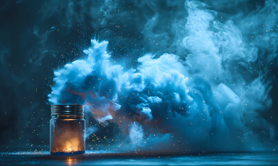 Bluish smoke cloud of colored powder image - obrazy, fototapety, plakaty