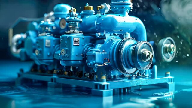 Industrial equipment, liquid pump. Industrial pipelines and valves in a production plant