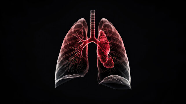 x-ray of lung with red cancer