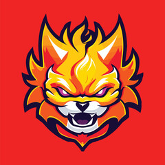 fire cat head character mascot design