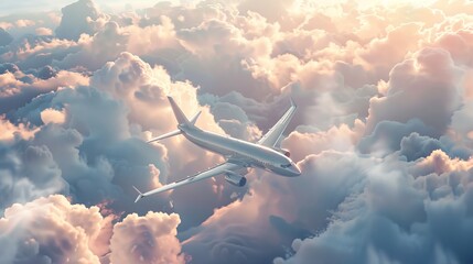 An enchanting visual of a white passenger airplane g AI generated illustration - obrazy, fototapety, plakaty