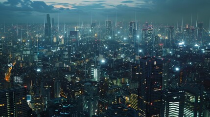 Fototapeta premium An expansive city skyline illuminated by the glow of AI generated illustration