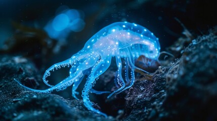 Bioluminescent creatures emitting a soft ethereal gl  AI generated illustration