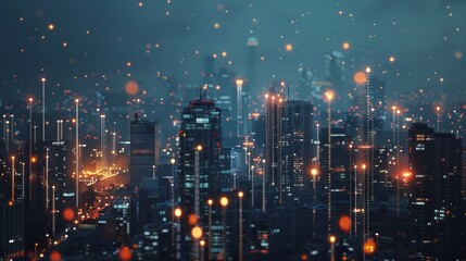 Obraz premium Bright city lights shining alongside digital data ne AI generated illustration