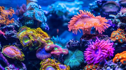Fototapeta na wymiar Colorful coral reefs teeming with life and movement AI generated illustration