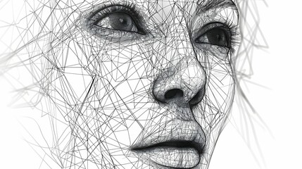 Wireframe Human Face Profile Digital Art