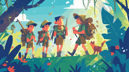 Vector illustration of boy scout thai 2d flat carto - obrazy, fototapety, plakaty