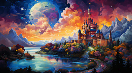 Enchanted Fairytale Castle at Sunset