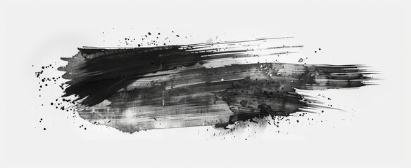 Sweeping Black Acrylic Stroke on White Panoramic Canvas - obrazy, fototapety, plakaty