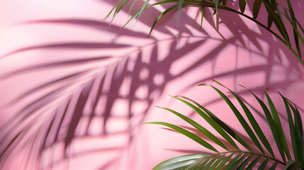 Coastal Dream: Soft Palm Leaf Shadows Cast on Pink Wall