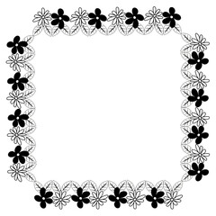 Black frame with a floral pattern drawn in doodle style on a white background