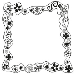Vector abstract frame with floral pattern drawn in doodle style
