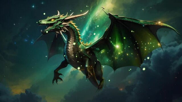 green dragon flying in the sky