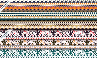 set of seamless vector geometric border patterns for textile fabric printing
