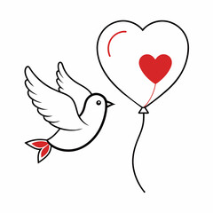 Dove With Love Balloon line Drawing