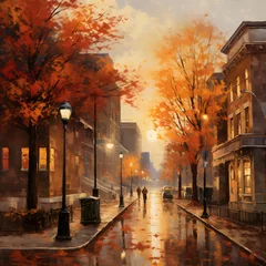 Fototapeten Digital painting of a street in New York City during autumn season. © Iman