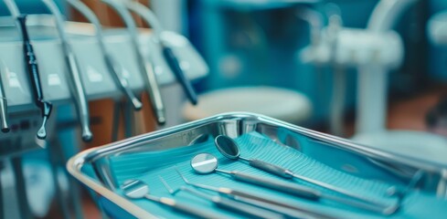 De-focused image of dental tools and instruments on   AI generated illustration - obrazy, fototapety, plakaty