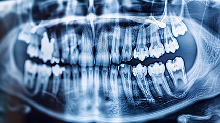 De-focused image of a panoramic dental x-ray on a mo  AI generated illustration - obrazy, fototapety, plakaty