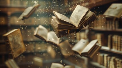 Delicate pages from ancient tomes float gracefully i  AI generated illustration