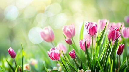 tulips flower in garden with copy space