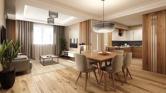 Dining area and furniture arrangement in the apartme  AI generated illustration