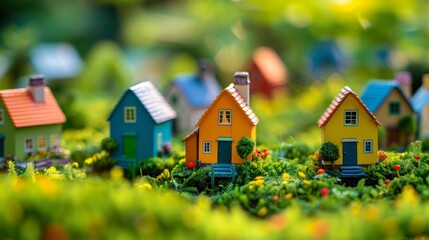 Examining the creative architecture of miniature houses with bright colors   AI generated illustration