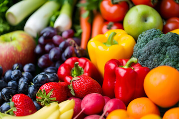 Naklejka na ściany i meble Assortment of fresh healthy vegetables and fruits,