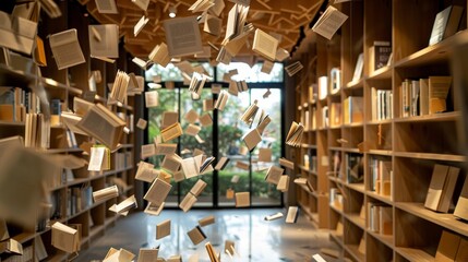 Fototapeta premium Flying book pages create a sense of movement and dyn AI generated illustration