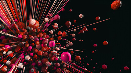 Abstract 3d rendering of chaotic particles. Futuristic background design.