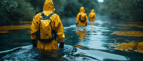 Efficient teamwork in action to contain and clean up an environmental spill safeguarding marine habitats. Concept Marine Conservation, Environmental Spills, Teamwork, Cleanup Efforts