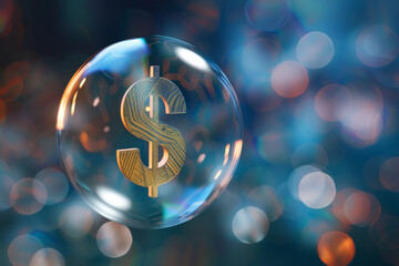 A dollar sign inside a bubble, a financial bubble concept - obrazy, fototapety, plakaty