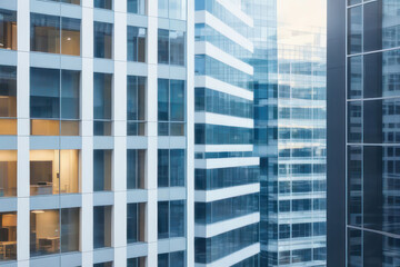 Fototapeta premium Blurred background of the view from the large office windows. Layout for design.