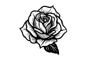 Vintage Woodcut Rose: Engraved Floral Vector Illustration with Boho Charm.
