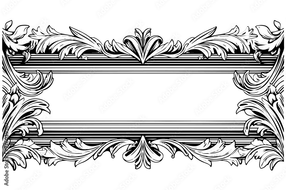 Wall mural Vintage Victorian Ornamental Frame: Classic Rococo Vector Design with Golden Flourishes.Message Board.