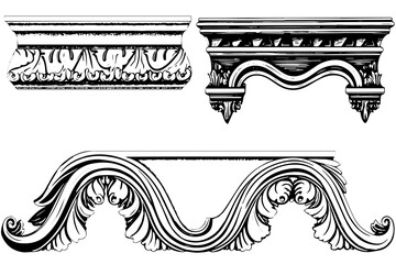 Naklejka premium Classic Baroque Ornamentation: Vintage Vector Illustration of Architectural Molding and Borders Pack.