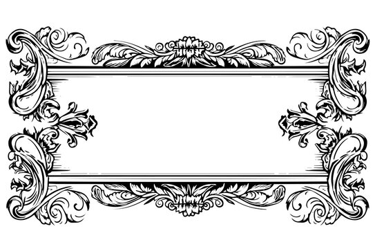 Vintage Victorian Ornamental Frame: Classic Rococo Vector Design with Golden Flourishes.Message Board.