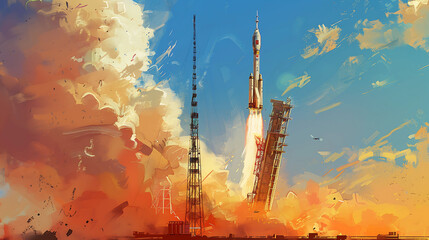 Ascent into Twilight: Space Rocket Launch