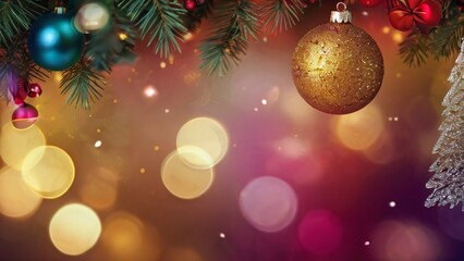 Fototapeta premium a Christmas party, featuring a colorful array of decorations, twinkling lights, and cheerful motifs, set against a softly blurred background, evoking the warmth and joy of the holiday season.