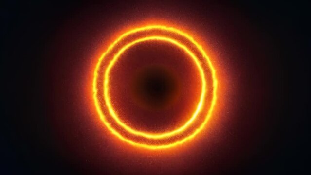 solar wave circle energy overlay effect. Energy fire circle portal with a place for text on black background. Copy space. Orange glowing flame circle