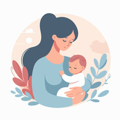 mom hugging baby with affection in flat design style
