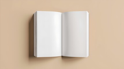 Blank open book on a beige background, displaying white pages. Simple design, perfect for mockup uses. Ideal for branding presentations. AI - obrazy, fototapety, plakaty