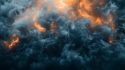 Dense smoke was rising and light was coming out from beneath the smoke. - obrazy, fototapety, plakaty