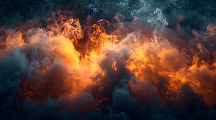 Dense smoke was rising and light was coming out from beneath the smoke. - obrazy, fototapety, plakaty