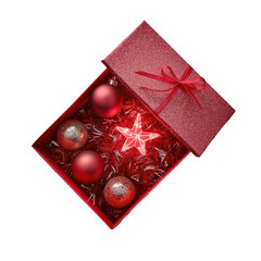A box filled with Christmas decorations - obrazy, fototapety, plakaty
