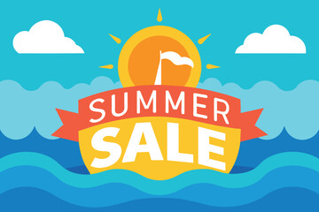 Summer sale promotion banner background. Seascape background - obrazy, fototapety, plakaty