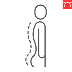 Lumbar lordosis line icon, chiropractor and poor posture, spine deformation vector icon, vector graphics, editable stroke outline sign, eps 10.