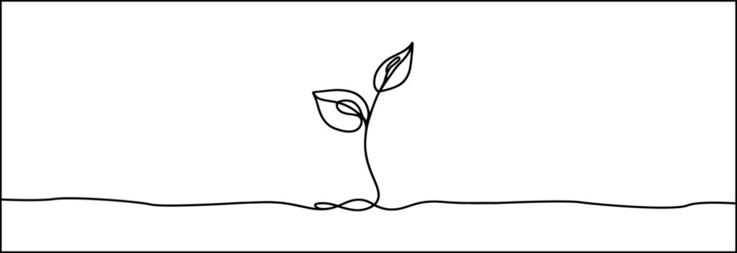 recommend clip art: Growing sprout one line art .Vector silhouette of growing plant. Hand drawn leaf. Growing sprout plant continuous line .Plant with roots single line.